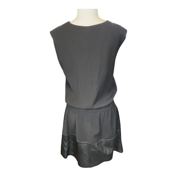 VINCE Lamb Leather Contrast Drawstring Waist Black Dress Size Small Preppy - Picture 4 of 11